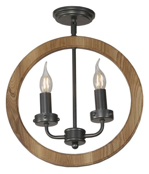 Lustră Klausen Cesena PL2, 2xE14, Lemn Natur și Metal Negru, 37x14x35 cm, Corp Iluminat Clasic pentru Dining și Living, Design Elegant Durabil