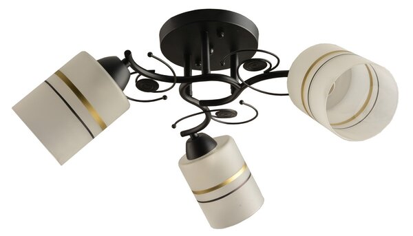 Candelabru Klausen Certis PL3 Essential 52x22 cm, corp iluminat tavan 3xE27, metal negru auriu sticla alba, lustra eleganta living dormitor design