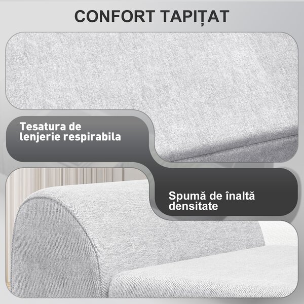 HOMCOM Bancă cu Spațiu de Depozitare cu Cotiere din Țesătură și Lemn 132x42x50 cm Gri | Aosom Romania