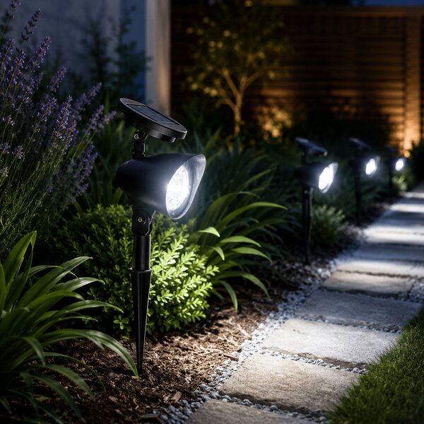 Lampa solara Erste Ferry 140x90x298mm 30cm LED 6400K Lumina Rece, Iluminat Exterior Modern cu Senzor Automat pentru Gradina, Curte si Alei