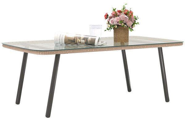 Outsunny Măsuță de Grădină din Ratan PE și Sticlă 110x60x40 cm Lemn Natural | Aosom Romania