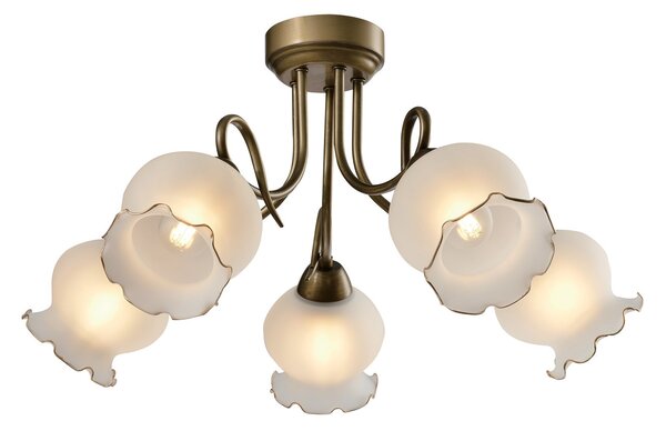 Candelabru Klausen Columbine 5 Floral Chic, 59x30 cm, Alama Antichizata cu Sticla Alba, 5x E27, Iluminat Clasic Elegant pentru Living sau Dining