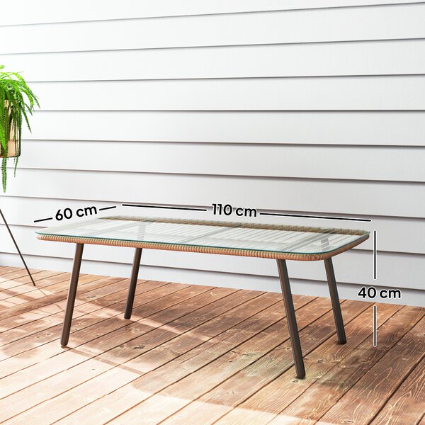 Outsunny Măsuță de Grădină din Ratan PE și Sticlă 110x60x40 cm Lemn Natural | Aosom Romania
