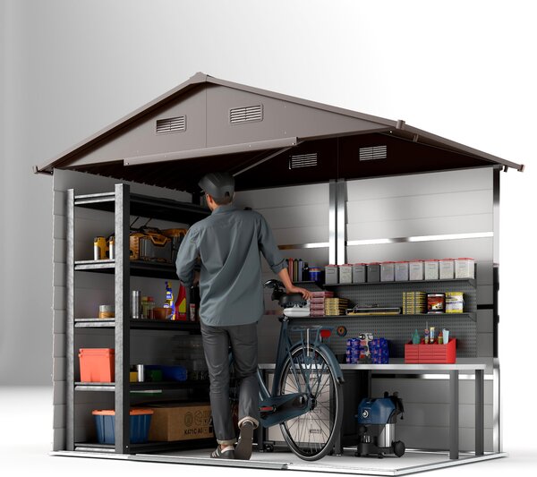 Outsunny Magazie de Grădină din Oțel cu Uși Glisante Duble 236x196x208 cm | Aosom Romania