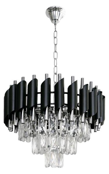 Lustru suspendat pe lanț CRISTAL 5xE14/10W/230V, diametru 38 cm, negru/crom mat