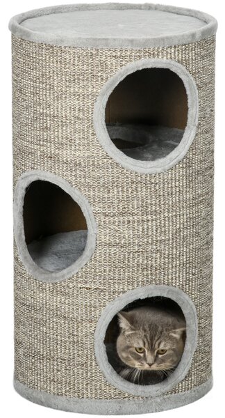 PawHut Turn Sisal pentru Pisici, Ansamblu cu Platforme Înveliș Moale, Φ38x70 cm, Gri | Aosom Romania