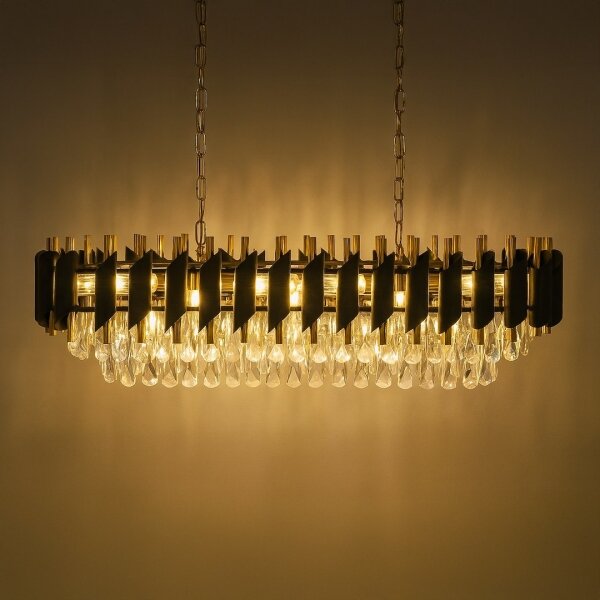 Candelabru suspendat pe lanț CRISTAL 10xE14/10W/230V negru/auriu