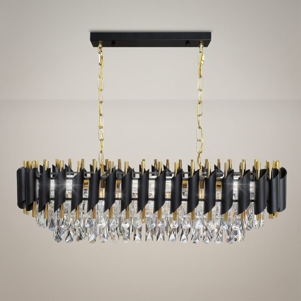 Candelabru suspendat pe lanț CRISTAL 10xE14/10W/230V negru/auriu