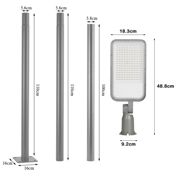 Brilagi-LED Lampă de exterior cu stâlp și cablu de 3 m URBANLIGHT LED/100W/230V gri IP65