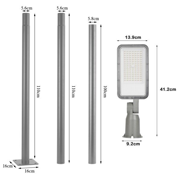BRILAGI - Lampă LED de exterior cu stâlp și cablu 3 m URBANLIGHT LED/50W/230V, gri, IP65