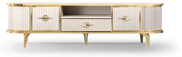 Comoda TV cu riflaje, Bej/Auriu, 180x40x50cm