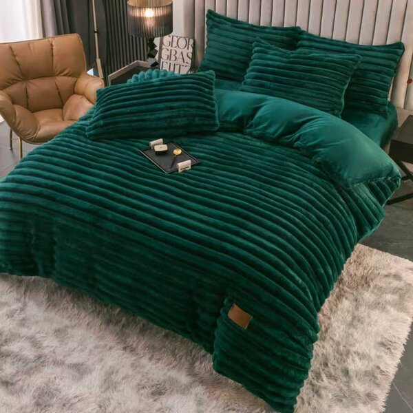 Lenjerie Cocolino uni, 4 piese, verde smarald, cearceaf cu elastic 180x200 cm