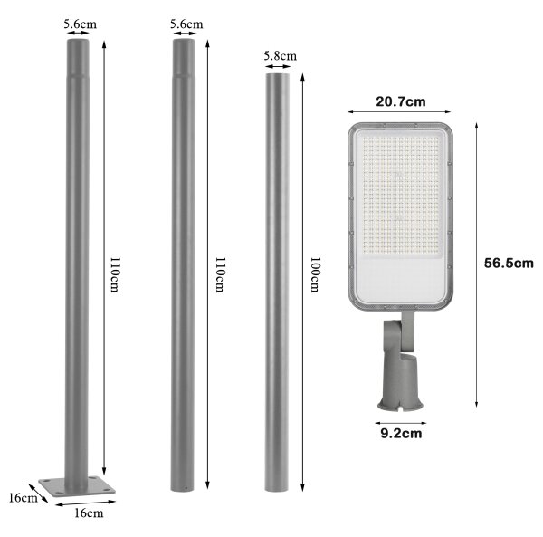 Brilagi-LED URBANLIGHT - Lampă de exterior cu stâlp și cablu 3 m, LED 200 W, 230 V, gri, IP65