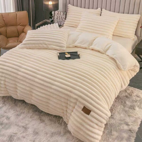 Lenjerie Cocolino uni, 4 piese, crem, cearceaf cu elastic 180x200 cm