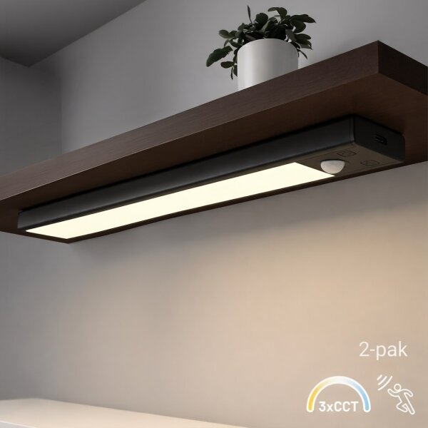 Set 2x iluminare LED reîncărcabilă pentru mobilier cu senzor VIRO, 1,2 W, 800 mAh, 30 cm, CCT, negru