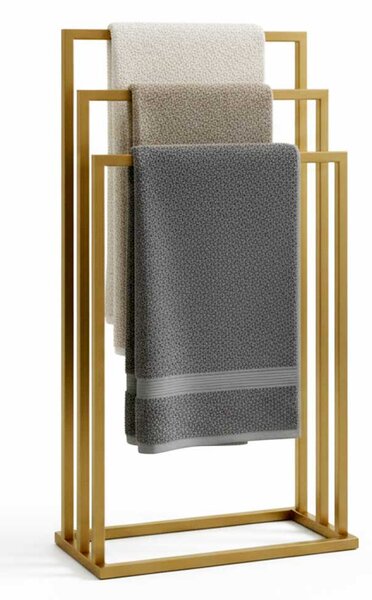 Suport pentru prosoape din metal, auriu mat, cu 3 bare, stabil si elegant