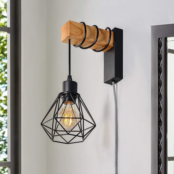 Aplica de perete cu brat de lemn LED – design vintage din lemn