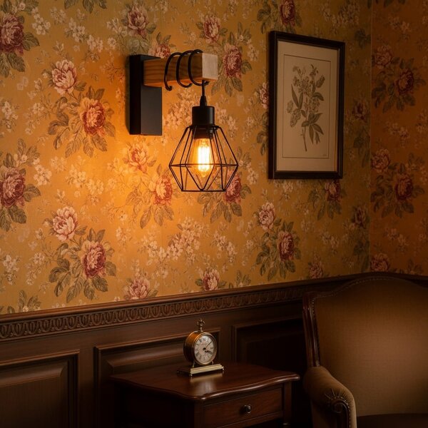 Aplica de perete cu brat de lemn LED – design vintage din lemn