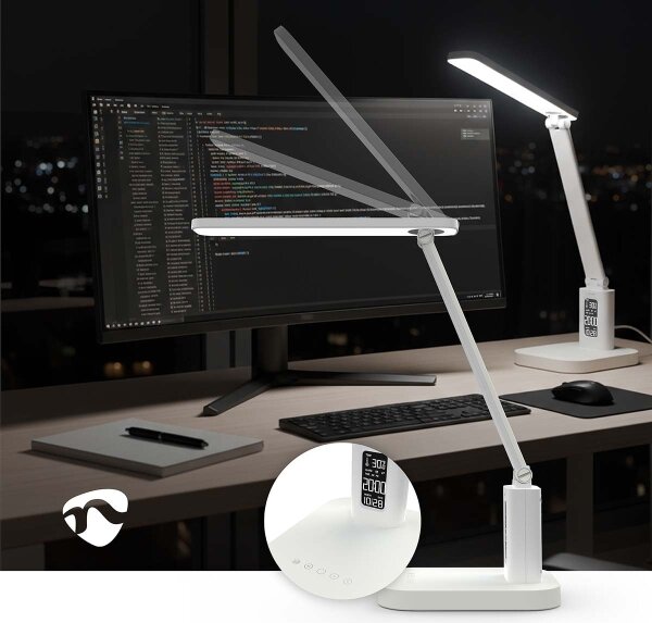 Nedis LTLRC10WT - Lampă LED reîncărcabilă, reglabilă, cu display 7,5W/1200 mAh 3000/4000/5700K albă