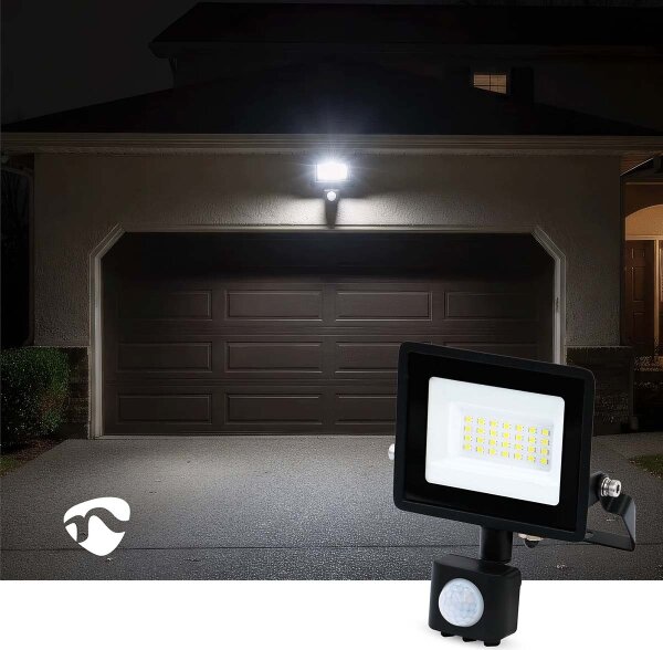 Nedis LLFLP16BLK - Proiector LED cu senzor de mișcare și senzor crepuscular, 20W, 230V, IP44