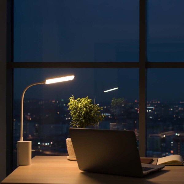 Nedis LTLR10WT - Lampă de birou cu clemă, LED reîncărcabilă cu dimmer tactil, 5W/1200 mAh, albă