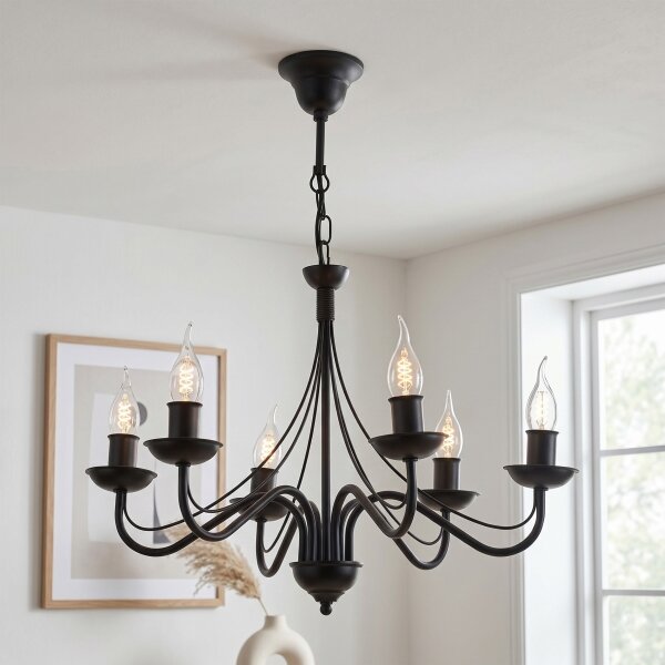 Candelabru cu lanț ANTON 6xE14/60W/230V, negru