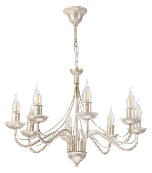 Candelabru suspendat pe lanț ANTON 8xE14/60W/230V, patină albă