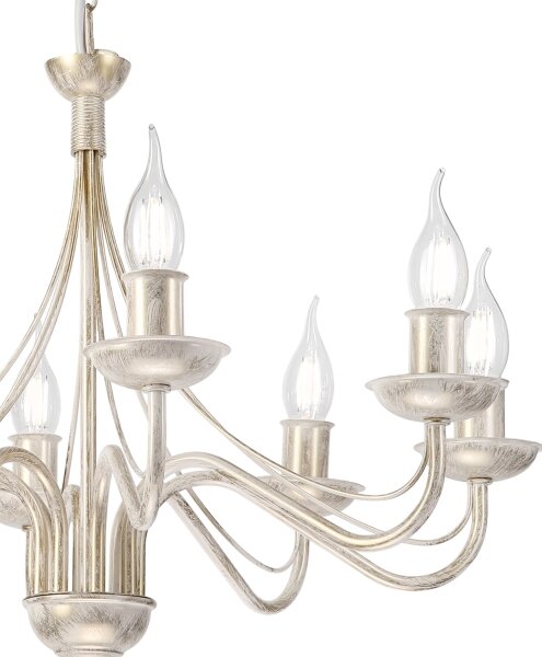 Candelabru suspendat pe lanț ANTON 8xE14/60W/230V, patină albă