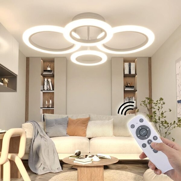 Lustra LED tavan 2+2 cercuri alba, cu telecomanda, echivalent 400W, lustra moderna 60cm