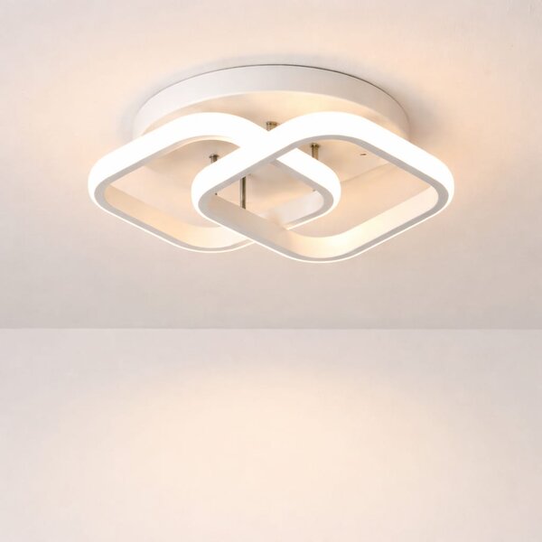 Lustra LED tavan 1+1 patrat alba, echivalent 300W, lustra moderna 35 cm