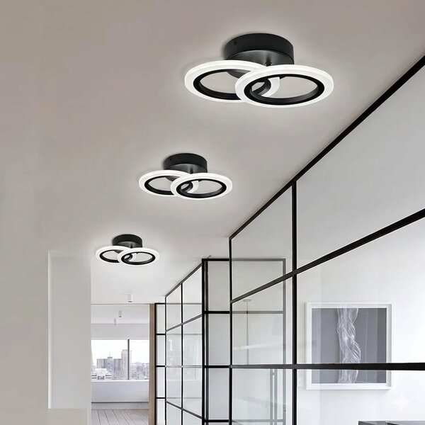 Lustra LED tavan doua cercuri negre, cu telecomanda, echivalent 250W, lustra rotunda 40cm