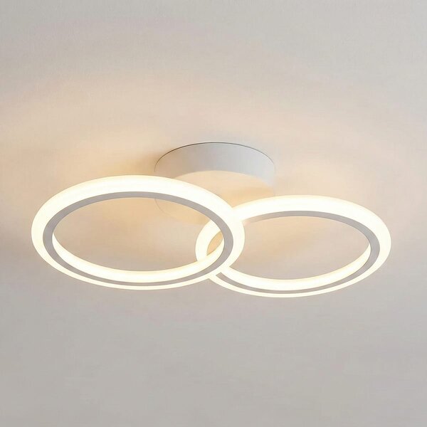 Lustra LED tavan 1+1 cercuri alba, cu telecomanda, echivalent 300W, lustra rotunda pentru dormitor