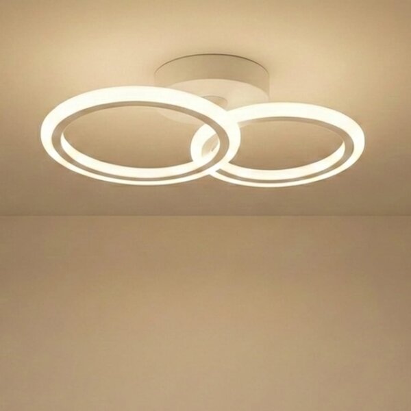 Lustra LED tavan 1+1 cercuri alba, cu telecomanda, echivalent 300W, lustra rotunda pentru dormitor