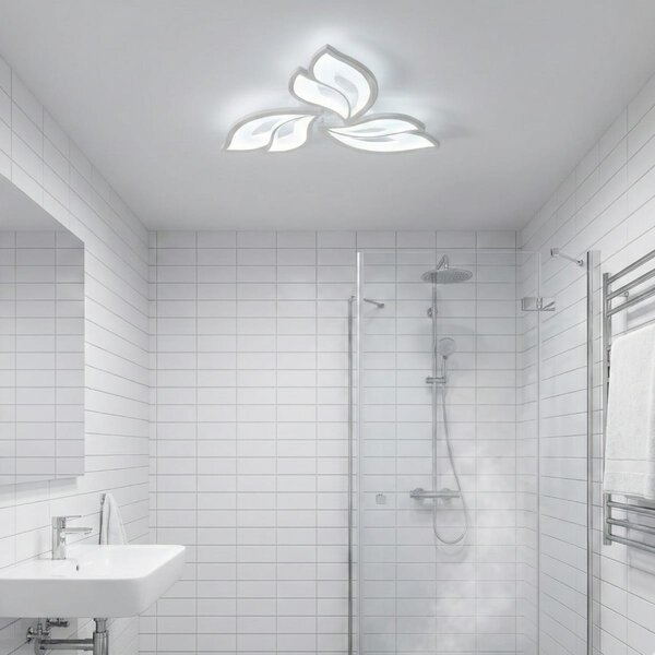 Lustra LED tavan moderna ANEMONE alba, cu telecomanda, echivalent 300 W, design floare 50 cm