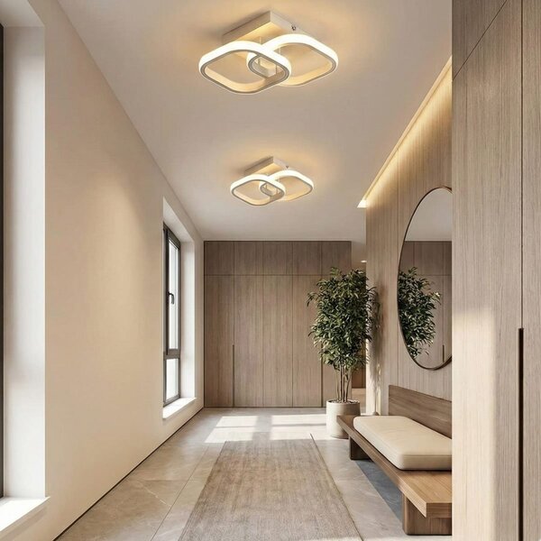 Lustra LED tavan Double Square alba 32W, echivalent 200W, lustra patrata moderna 24cm