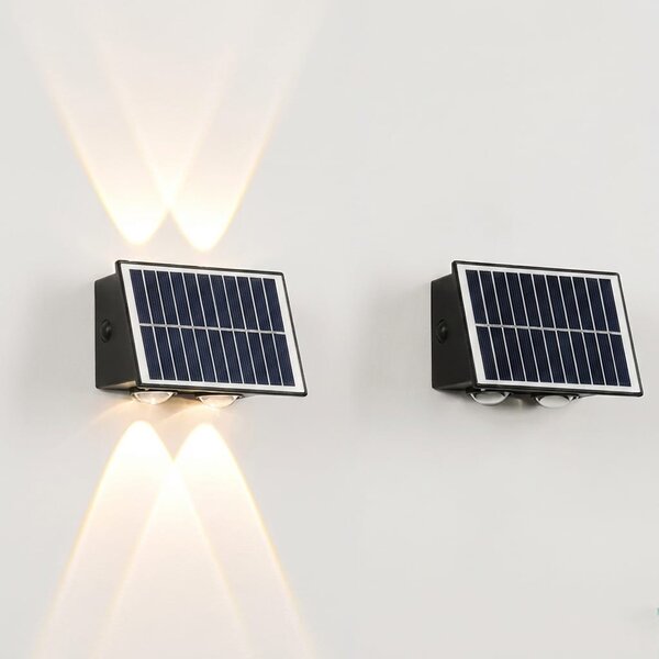 Aplica LED solara exterior 4W, neagra, pentru perete gradina si alei