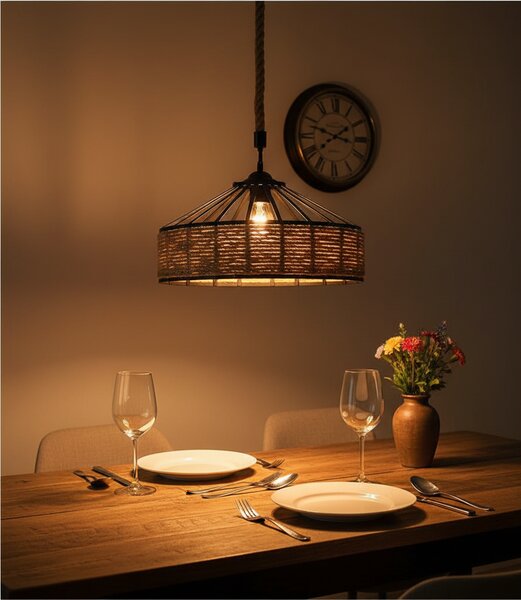 Lustra vintage cu franghie, soclu E27, suspendata, retro pentru living, dining, bar