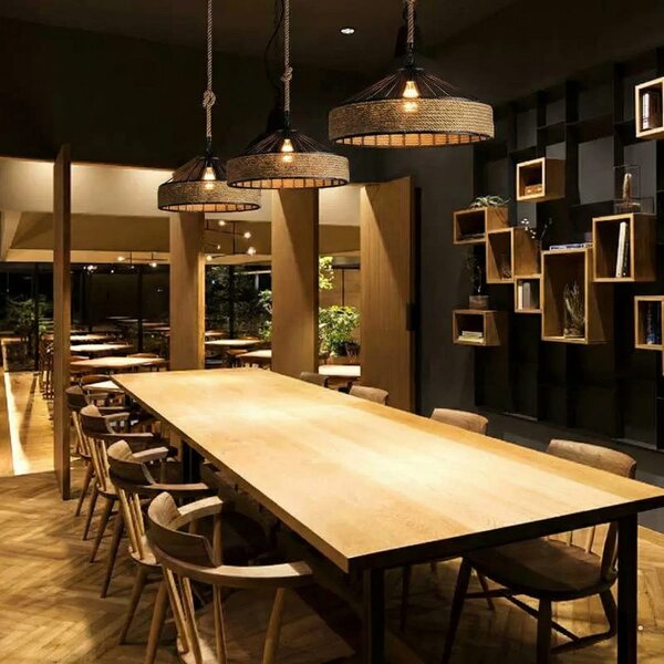 Lustra vintage cu franghie, soclu E27, suspendata, retro pentru living, dining, bar