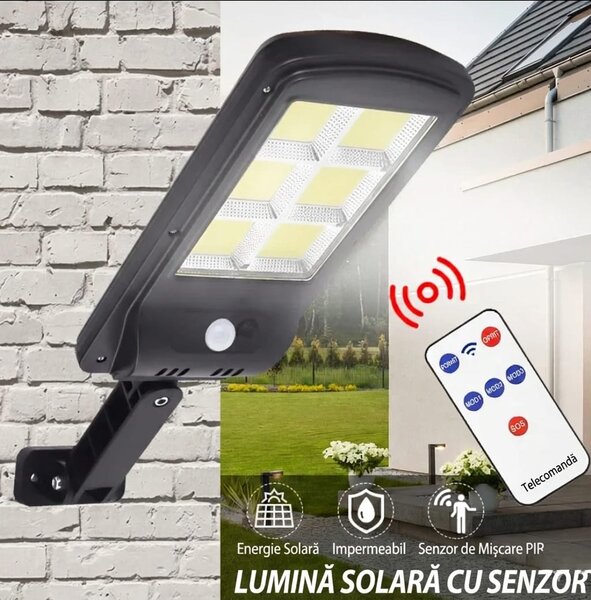 Set 5 Lampi Solare LED COB 160, cu Senzor de Miscare si Telecomanda, Iluminat Exterior, Incarcare Solara