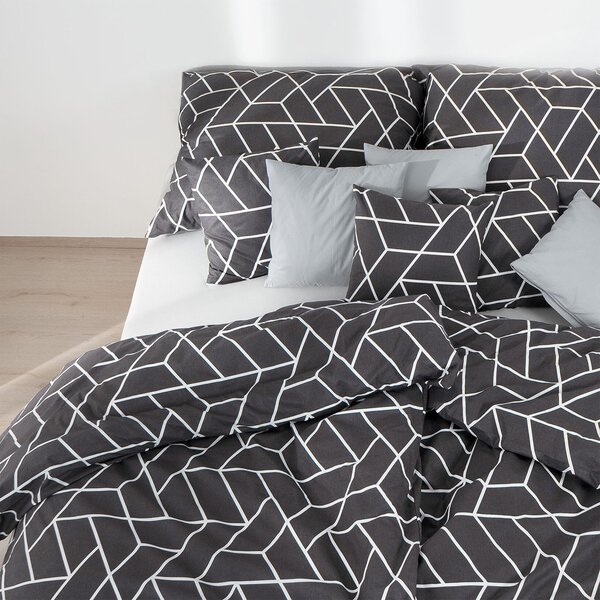 Goldea lenjerie de pat 100% bumbac - mozaic pe fond gri închis 140 x 200 și 50 x 70 cm