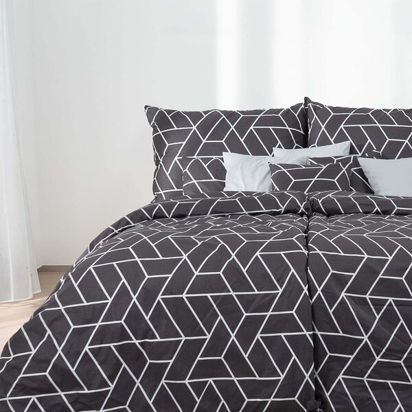 Goldea lenjerie de pat 100% bumbac - mozaic pe fond gri închis 140 x 200 și 50 x 70 cm