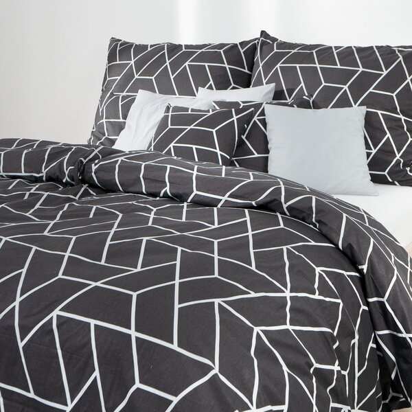 Goldea lenjerie de pat 100% bumbac - mozaic pe fond gri închis 140 x 200 și 50 x 70 cm