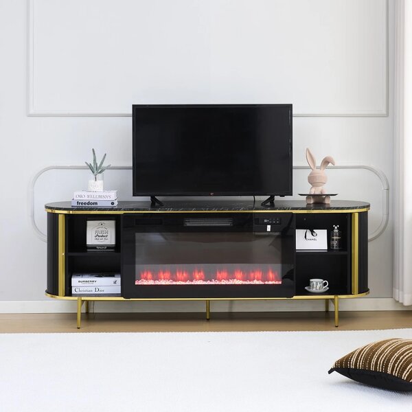 Comodă TV cu șemineu electric cu Încălzire, iluminare LED , 12 culori, Telecomandă, 180 cm, MOB190 Negru