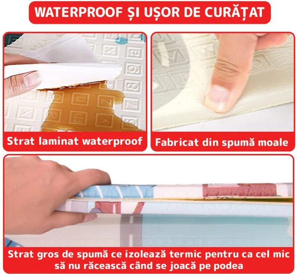 Covoras de Joacă pentru Copii – Termic, Antiderapant, Pliabil, Protectie Împotriva Loviturilor, Model Sosea & Padure, 200x180 cm, Grosime 1 cm, Multicolor