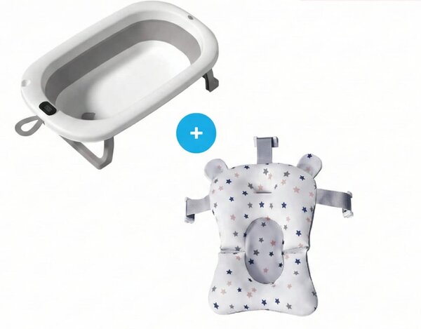Cadita Pliabila Bebe Premium, cu Termometru si Suport Anatomic, 80cm, Standard EN71, Gri