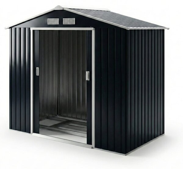 Magazie de Grădină din Oțel Galvanizat cu Uși Glisante, 213x130 cm, Ventilată