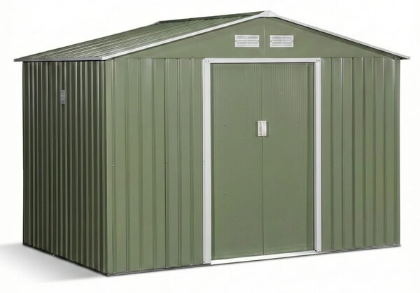 Magazie de Grădină din Oțel Verde, 277x195x192 cm, Uși Glisante, Ventilație, Spațiu Suplimentar