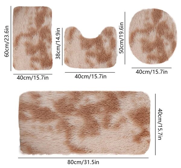 Set 4 Covorașe de Baie Antiderapante, material pufos, Crem