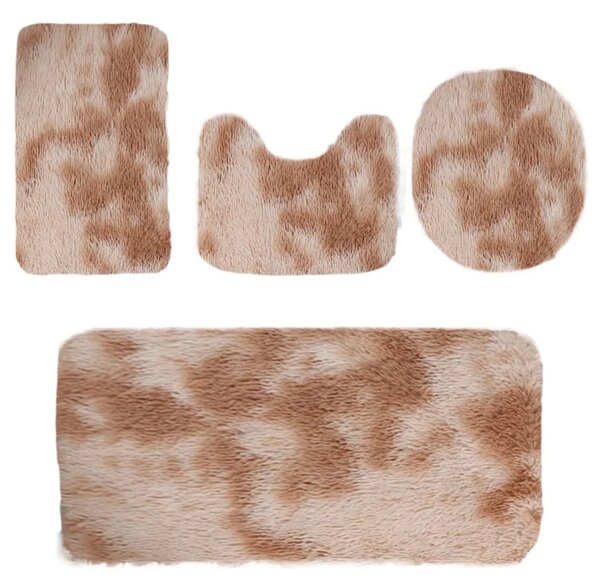 Set 4 Covorașe de Baie Antiderapante, material pufos, Crem