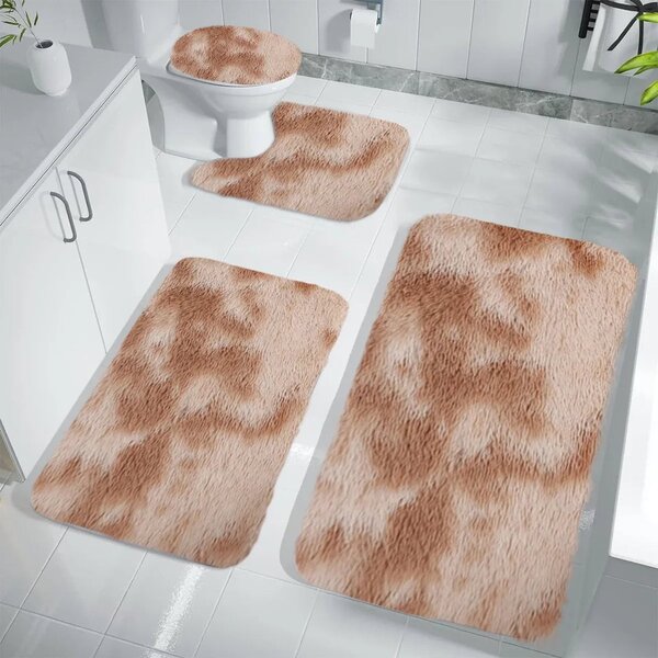 Set 4 Covorașe de Baie Antiderapante, material pufos, Crem